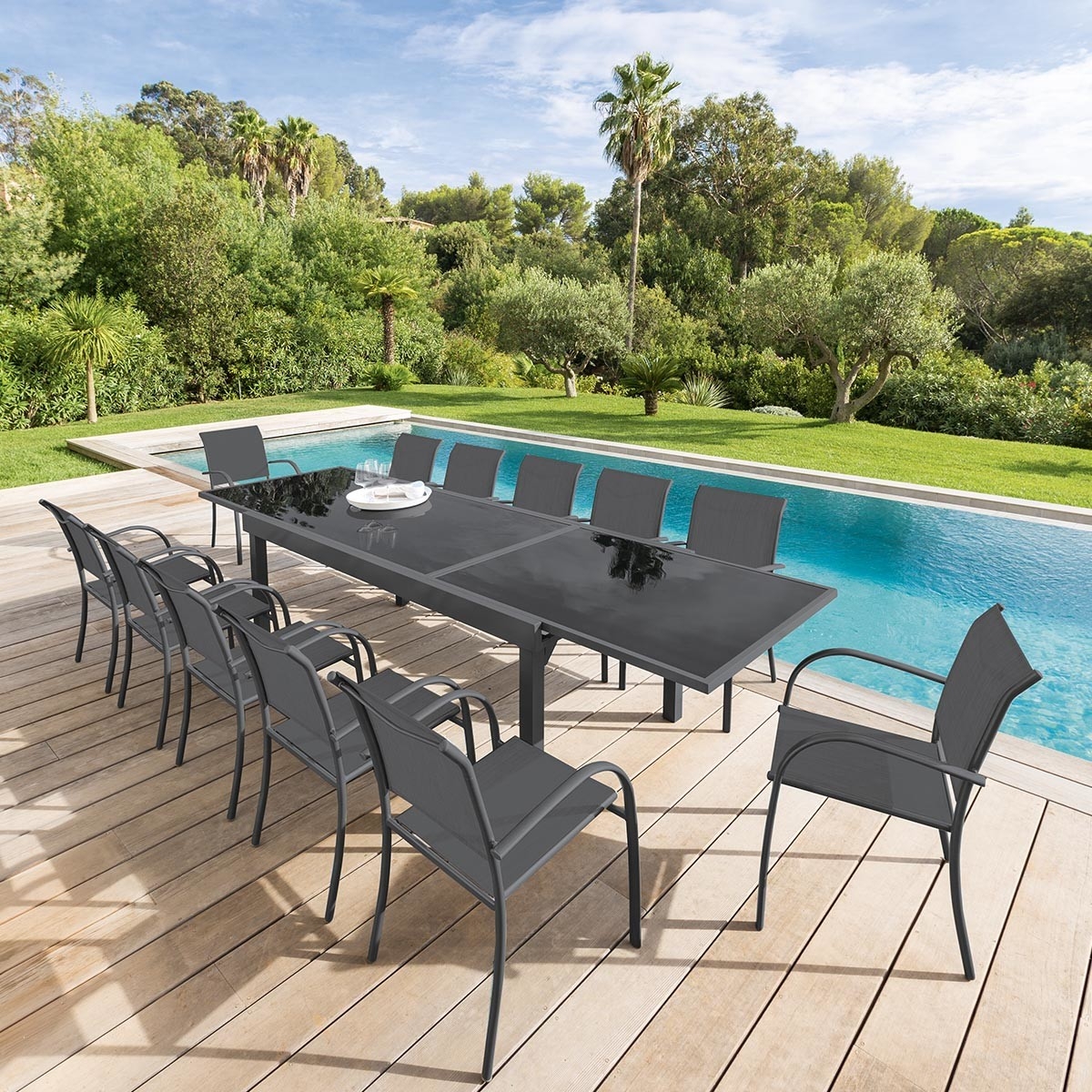 Table de jardin Piazza Graphite extensible 8 places - Aluminium