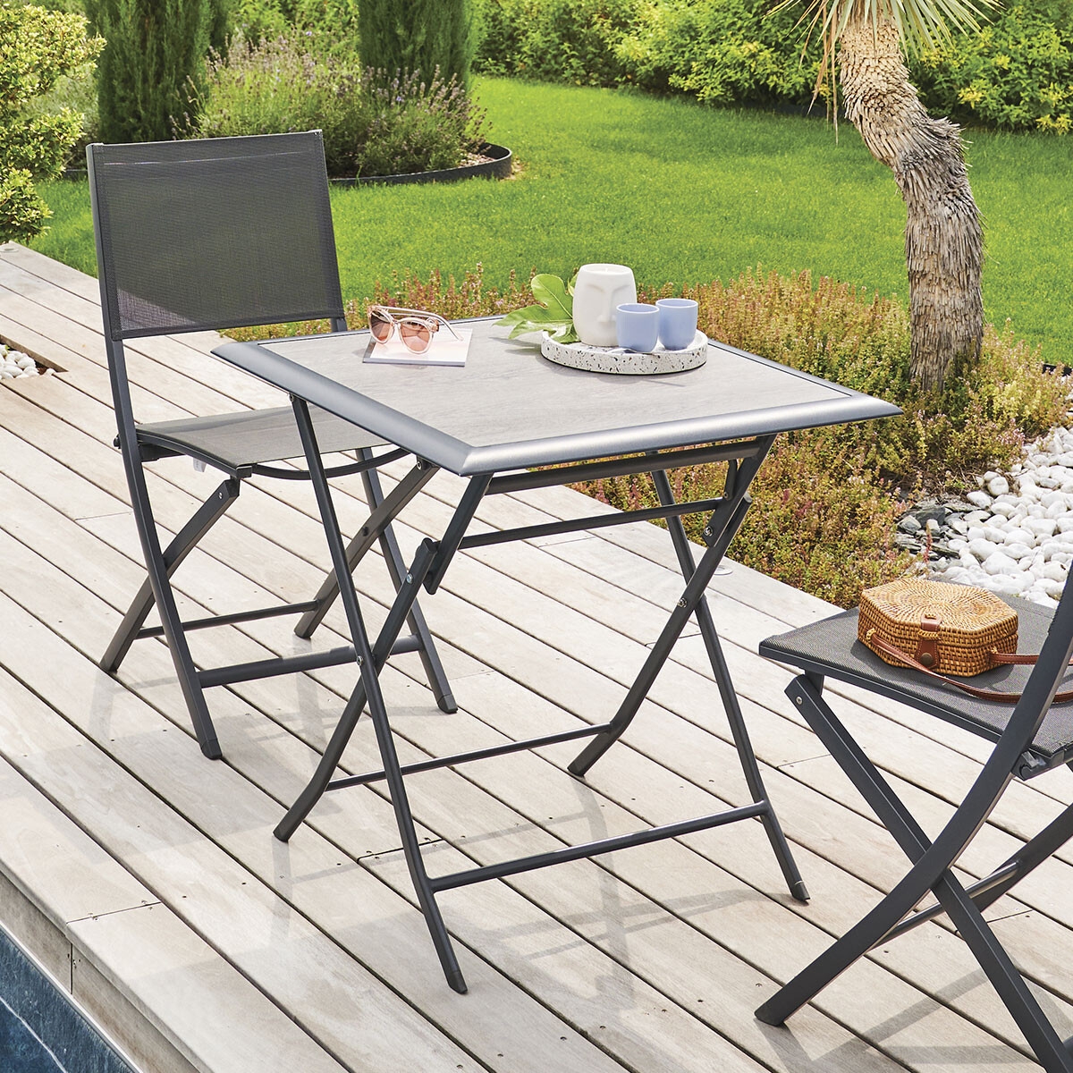 Table de jardin pliante carrée Azua Gris smoke