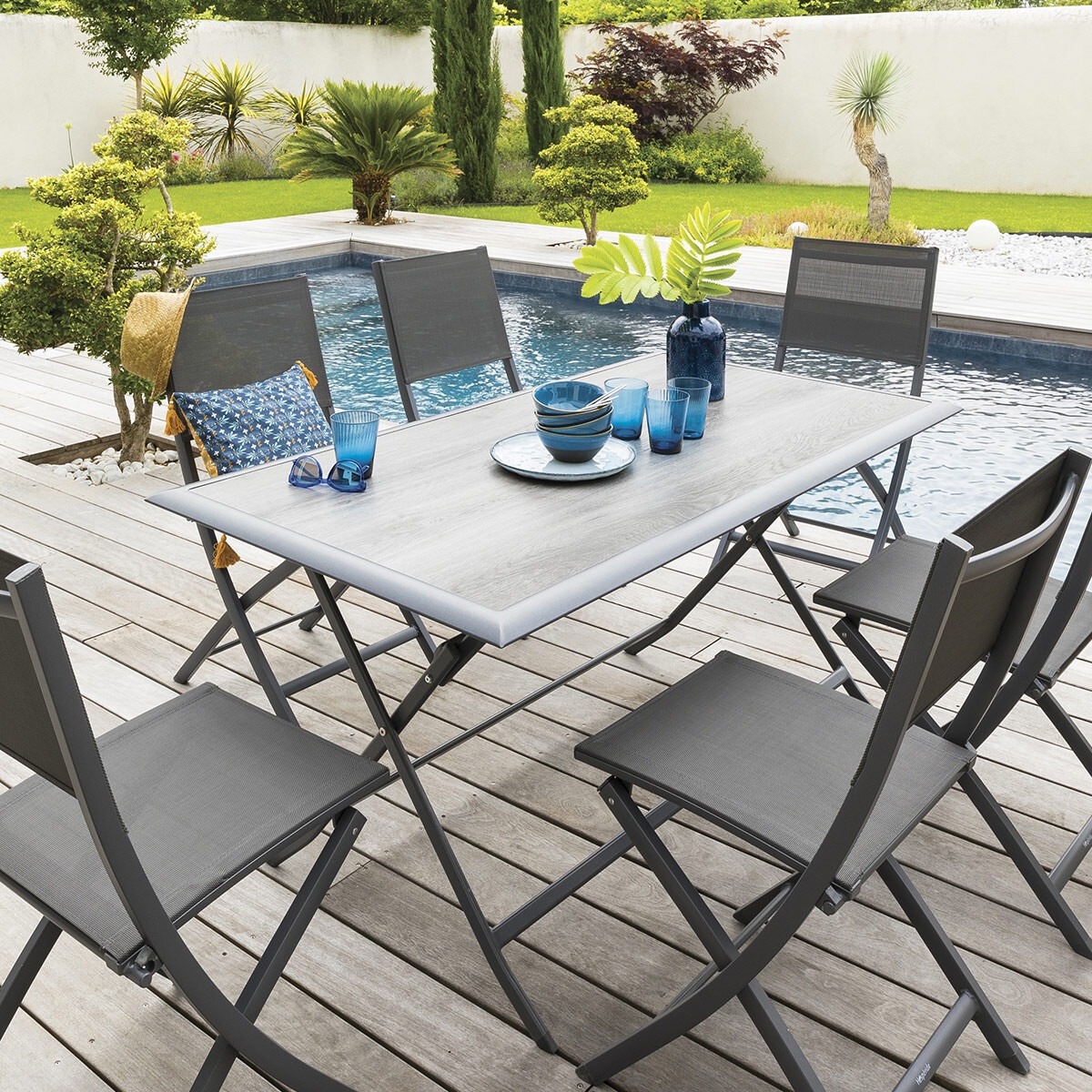 Table de jardin pliante rectangulaire Azua Gris smoke