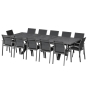 OFFRE SPÉCIALE : Table de jardin extensible Axiome Ardoise granitée 12 pers + 8 Fauteuils Axiome Poivre & Graphite 