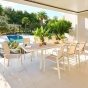 OFFRE SPECIALE : Table de jardin extensible PAVANE Malte / Argile 10 pers + 6 Fauteuils Essentia Lin/Argile