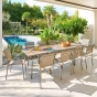 OFFRE SPECIALE : Table de jardin extensible rectangulaire PIAZZA Truffe/Café + 6 fauteuils Noisette/café