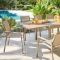 OFFRE SPECIALE : Table de jardin extensible rectangulaire PIAZZA Truffe/Café + 6 fauteuils Noisette/café