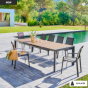 OFFRE SPECIALE : Table de jardin extensible ÉVASION Effet bois Honey / Graphite + 6 Fauteuils Essentia Graphite
