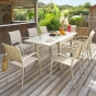 OFFRE SPECIALE : Table de jardin extensible Piazza Argile 8p + 4 fauteuils Piazza Lin & Argile