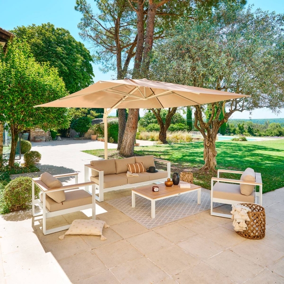 Parasol déporté rectangulaire inclinable MELHIA Lin / Argile