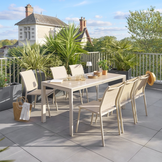 Table de jardin ÉVASION Effet bois Lin & Argile