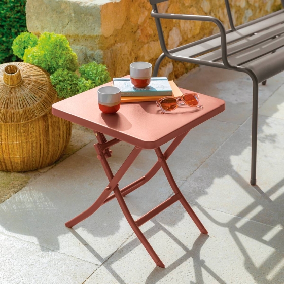 Table d'appoint de jardin pliante carrée GREENSBORO Acajou