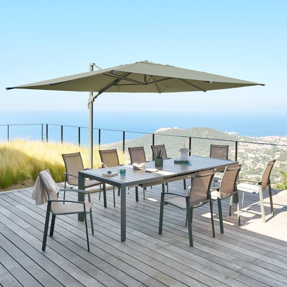 Parasol déporté rectangulaire inclinable MELHIA Vert laurier