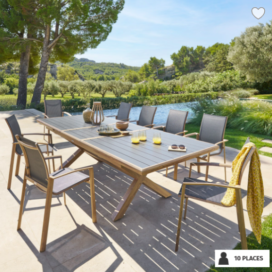 OFFRE SPECIALE : Table de jardin Extensible AXIOME Graphite & Honey + 6 Fauteuils Essentia Graphite