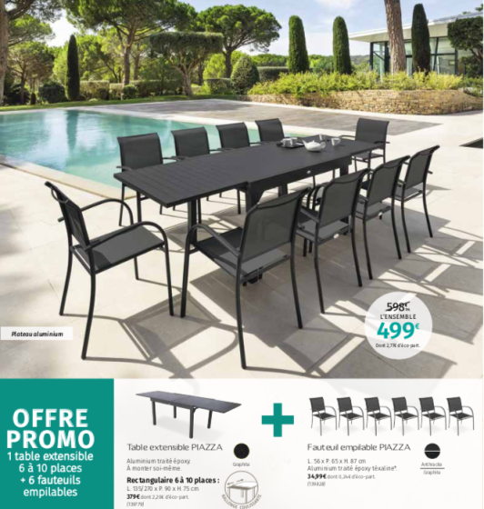 OFFRE SPÉCIALE : Table de jardin extensible Piazza 10 pers + 6 fauteuils Piazza Anthracite & Graphite