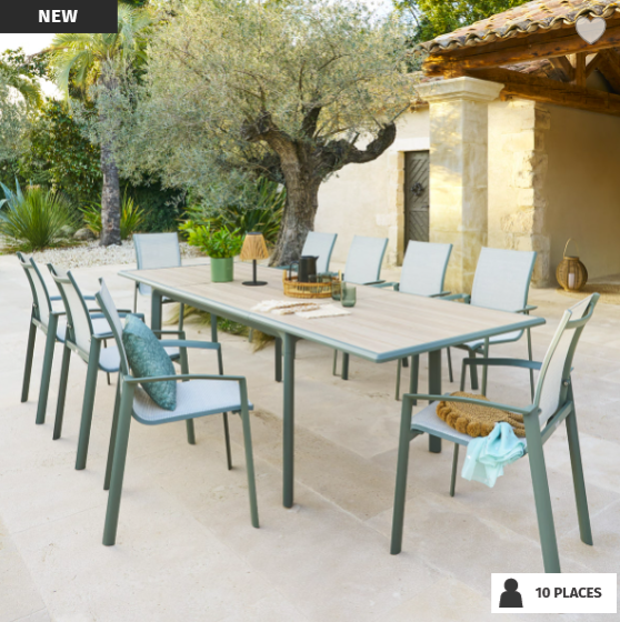 OFFRE SPECIALE : Table de jardin DILORS Extensible 10p Lin / Laurier + 6 Fauteuils Essentia Lin / Laurier