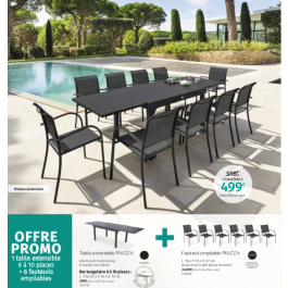OFFRE SPÉCIALE : Table de jardin extensible Piazza 10 pers + 6 fauteuils Piazza Anthracite & Graphite