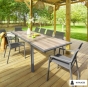 OFFRE SPÉCIALE : Table de jardin extensible PAVANE Pécan / Graphite 10p + 6 fauteuils Piazza Graphite