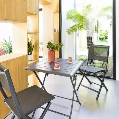 Table de jardin pliante carrée Azua Graphite