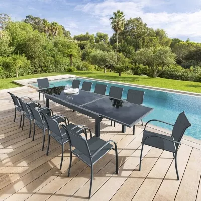 Table de jardin extensible Piazza Anthracite & Graphite 12P
