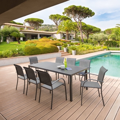 OFFRE SPECIALE Table PIAZZA Rectangulaire Fixe 8p + 8 Fauteuils PIAZZA