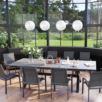 OFFRE SPÉCIALE : Table de jardin extensible Axiome 10 pers + 6 fauteuils Axiome Silex & Quartz 