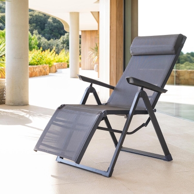Hespéride Fauteuil Relax Jardin Pliable Silos Bleu Canard - Chaise Longue 5 Positions Avec Coussin Repose-Tête