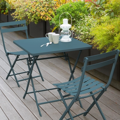 Table de jardin pliante carrée Greensboro Bleu canard