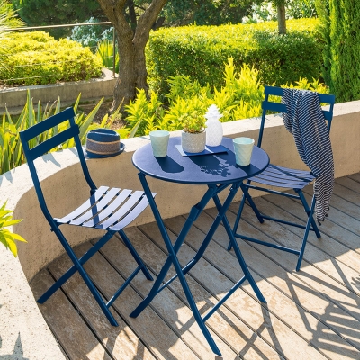 Table de jardin pliante ronde Greensboro Bleu indigo
