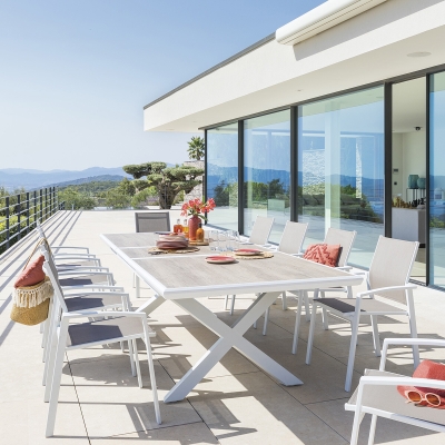 Table de jardin extensible Axiome Sépia & Blanc