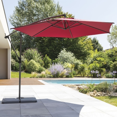 Parasol déporté rond Manoa Bordeaux & Graphite