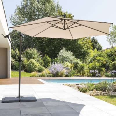 Parasol déporté rond Manoa Taupe & Graphite