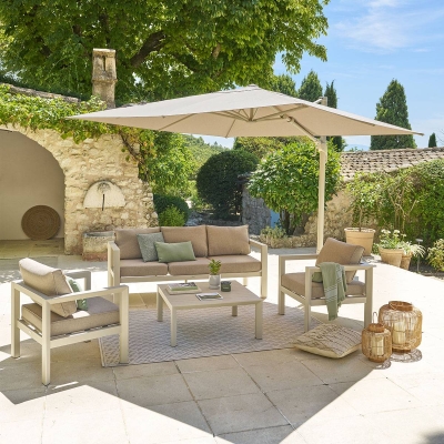 Parasol déporté carré inclinable MELHIA Lin / Argile