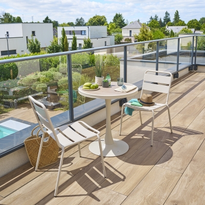 Table de jardin bistro OVIALON Effet bois Argile & Lin