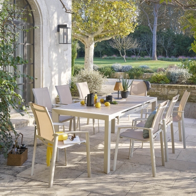Table de jardin extensible ÉVASION Effet bois Lin & Argile