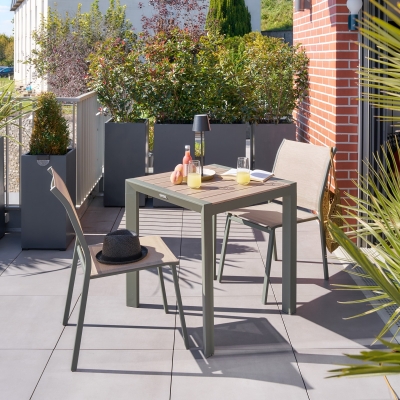 Table de jardin ÉVASION Effet bois Lin & Vert laurier
