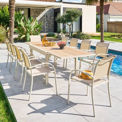 Table de jardin extensible rectangulaire PIAZZA Epeautre / Argile