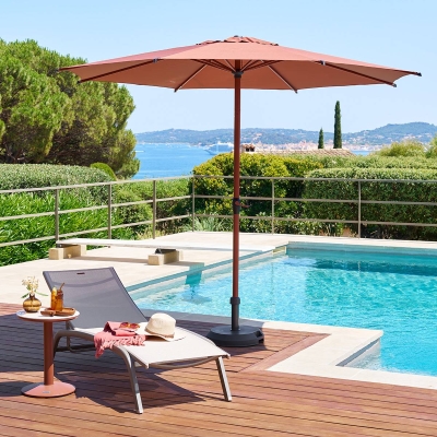 Parasol droit rond inclinable LOOMPA Acajou