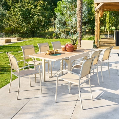 Table de jardin extensible carrée PIAZZA Epeautre / Argile