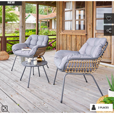 Salon de jardin duo PAOPAO Graphite