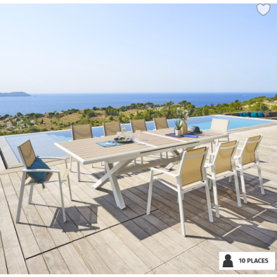 OFFRE SPECIALE : Table de jardin Axiome Extensible 10p Lin / Blanc + 6 Fauteuils Essentia Lin / Blanc