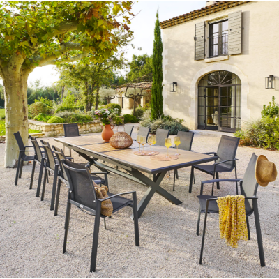 Table de jardin Extensible AXIOME Effet bois Honey & Graphite