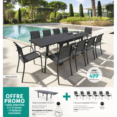 OFFRE SPÉCIALE : Table de jardin extensible Piazza 10 pers + 6 fauteuils Piazza Anthracite & Graphite