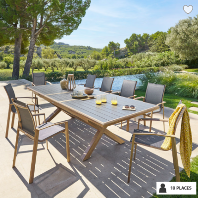 OFFRE SPECIALE : Table de jardin Extensible AXIOME Graphite & Honey + 6 Fauteuils Essentia Graphite