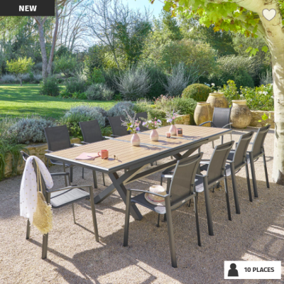 Table de jardin extensible AXIOME Effet bois Noix & Graphite