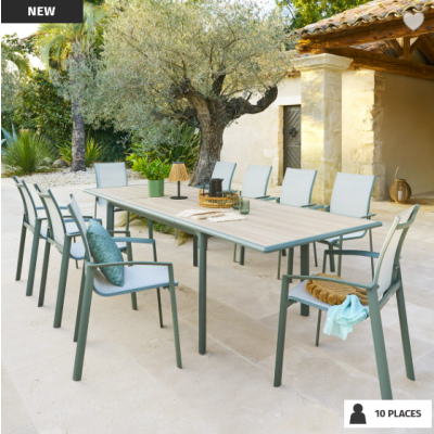 OFFRE SPECIALE : Table de jardin DILORS Extensible 10p Lin / Laurier + 6 Fauteuils Essentia Lin / Laurier