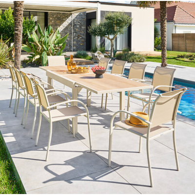 OFFRE SPÉCIALE : Table Extensible Piazza 10 pers Argile + 6 fauteuils Piazza Lin / Argile