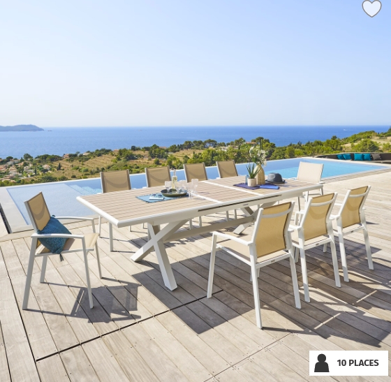 OFFRE SPECIALE : Table de jardin Axiome Extensible 10p Lin / Blanc + 6 Fauteuils Essentia Lin / Blanc