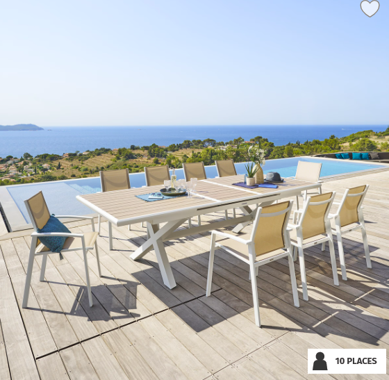 OFFRE SPECIALE : Table de jardin Axiome Extensible 10p Lin / Blanc + 6 Fauteuils Essentia Lin / Blanc